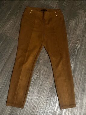 Marc New York Suede-Texture Straight Leg Pants in Chestnut Brown